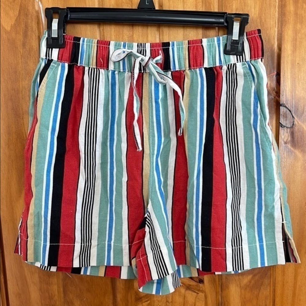Topshop Linen Striped Shorts 4 Multicolor Rainbow Pull on Elastic Waist New